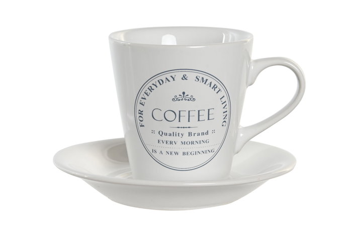 DKD Home Decor Set de 6 Tazas de Café Blanco Gres Metal 12 x 2 x 12 cm
