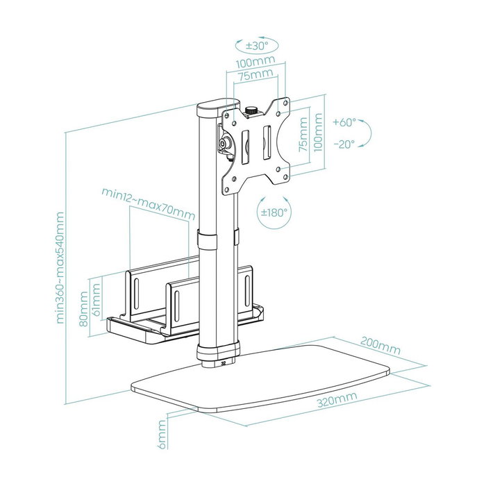 Tooq Soporte de Mesa para Monitor 17-27 Pulgadas con Soporte para CPU, Negro
