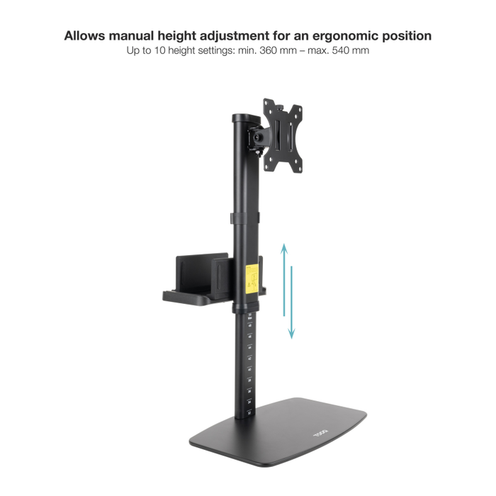 TOOQ Soporte de Monitor para Escritorio con Soporte para CPU - Ajustable en Altura, Inclinación, Giro y Rotación para Pantallas 17-27" (VESA 75/100)