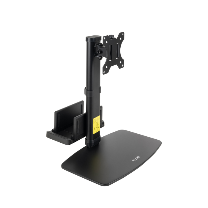 TOOQ Soporte de Monitor para Escritorio con Soporte para CPU - Ajustable en Altura, Inclinación, Giro y Rotación para Pantallas 17-27" (VESA 75/100)