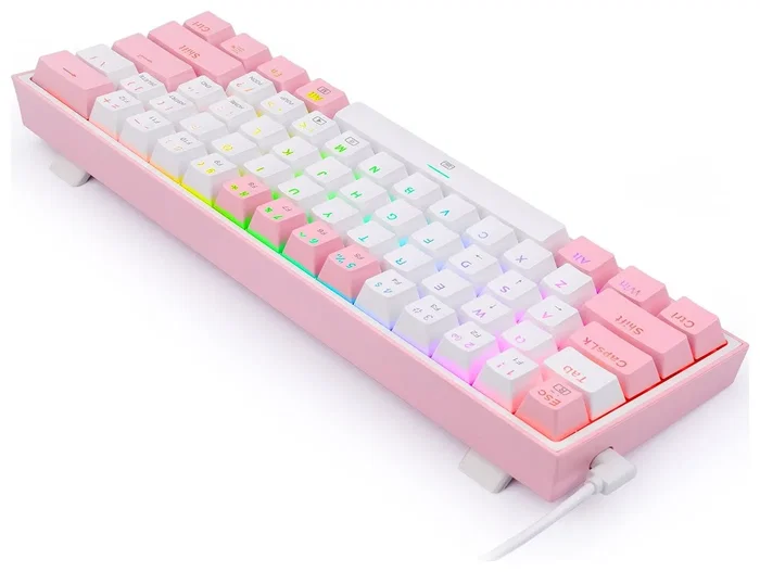 Redragon K617 Fizz RGB white/pink Teclado Mecánico Gaming 61 Teclas USB-C Cable 1.5m Blanco