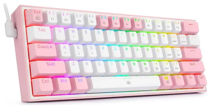 Redragon K617 Fizz RGB white/pink Teclado Mecánico Gaming 61 Teclas USB-C Cable 1.5m Blanco