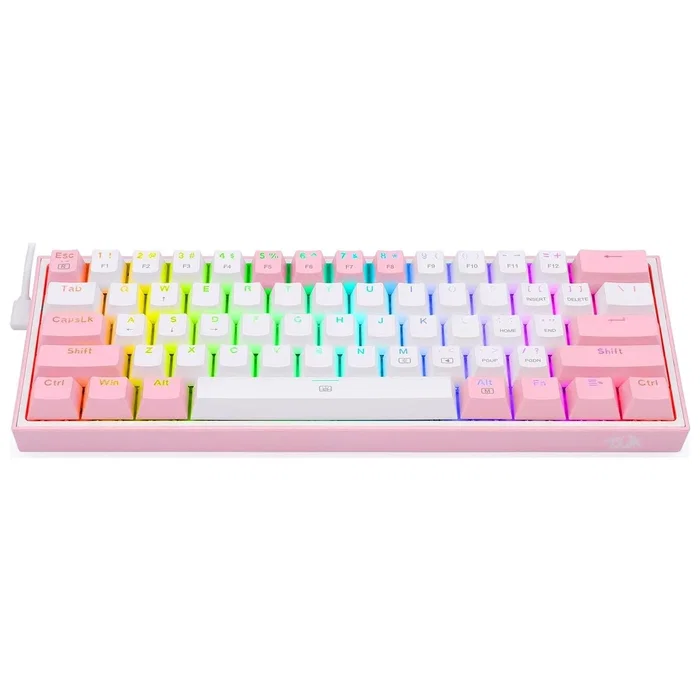 Redragon K617 Fizz RGB white/pink Teclado Mecánico Gaming 61 Teclas USB-C Cable 1.5m Blanco