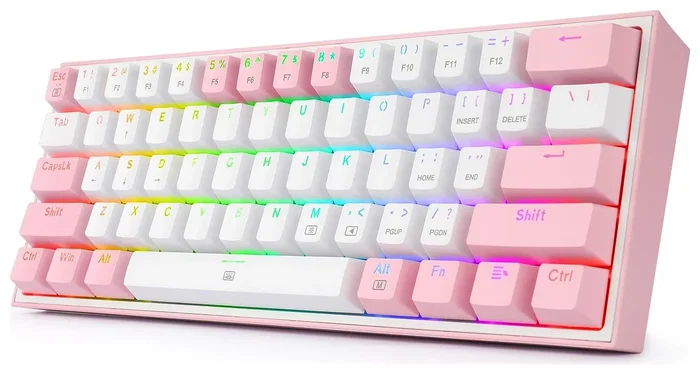 Redragon K617 Fizz RGB white/pink Teclado Mecánico Gaming 61 Teclas USB-C Cable 1.5m Blanco