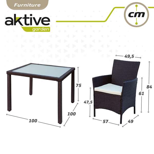 Aktive Conjunto de Mesa (100x75 cm) + 4 Sillas (60x61x84 cm) Acero, Ratán, Cristal y Poliéster Aktive Conjunto de Mesa (100x75 cm) + 4 Sillas (60x61x84 cm) Acero, Ratán, Cristal y Poliéster