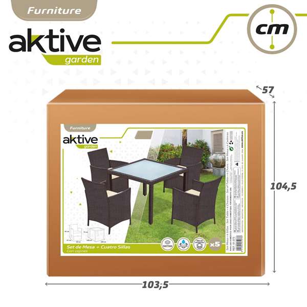 Aktive Conjunto de Mesa (100x75 cm) + 4 Sillas (60x61x84 cm) Acero, Ratán, Cristal y Poliéster Aktive Conjunto de Mesa (100x75 cm) + 4 Sillas (60x61x84 cm) Acero, Ratán, Cristal y Poliéster