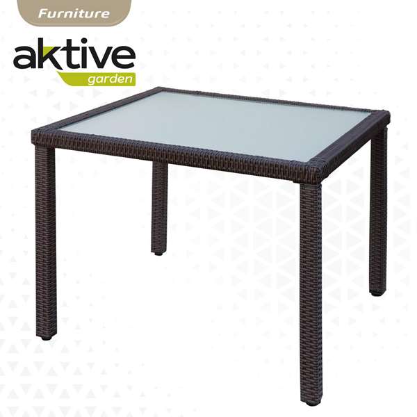 Aktive Conjunto de Mesa (100x75 cm) + 4 Sillas (60x61x84 cm) Acero, Ratán, Cristal y Poliéster Aktive Conjunto de Mesa (100x75 cm) + 4 Sillas (60x61x84 cm) Acero, Ratán, Cristal y Poliéster