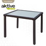 Aktive Conjunto de Mesa (100x75 cm) + 4 Sillas (60x61x84 cm) Acero, Ratán, Cristal y Poliéster
