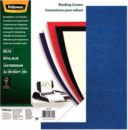 FELLOWES Pack de 100 tapas de encuadernación A4 cartón simil piel azul Royal 250g