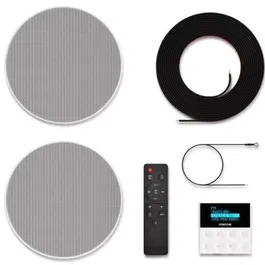 Fonestar KS-WALL Kit de Sonido con Amplificador de Pared y 2 Altavoces de Techo, Bluetooth, USB, FM, Blanco