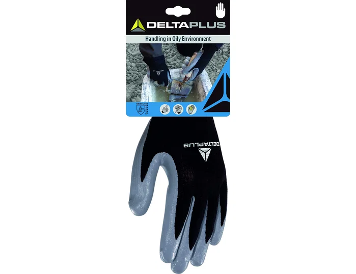 Deltaplus Guantes de punto poliéster con palma de nitrilo talla 7 negro/gris Deltaplus Guantes de punto poliéster con palma de nitrilo talla 7 negro/gris