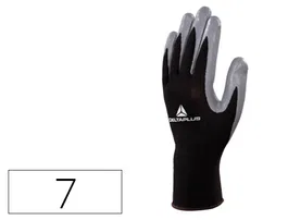 Deltaplus Guantes de Trabajo Poliester con Palma de Nitrilo para Mecánica, Grasas y Aceites, Negro-Gris, Talla 7