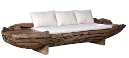 DKD Home Decor Sofá de 3 plazas en raíz de teca reciclada Marrón y Blanco