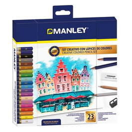 Manley Set Creativo Lápices de Colores 23 Piezas Surtido con Lápiz de Grafito, Blender y Goma de Borrar