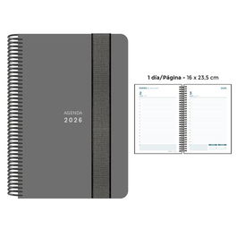 Agenda Anual (2026) Senfort Unicolor Espiral Tapa Pp Con Goma 160X235 D/P Gris