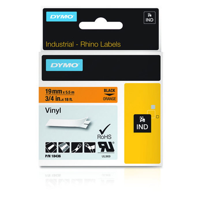 Dymo Rhino Cinta ID1-19 Negro/naranja Vinilo 19mm x 5,5m Dymo Rhino Cinta ID1-19 Negro/naranja Vinilo 19mm x 5,5m