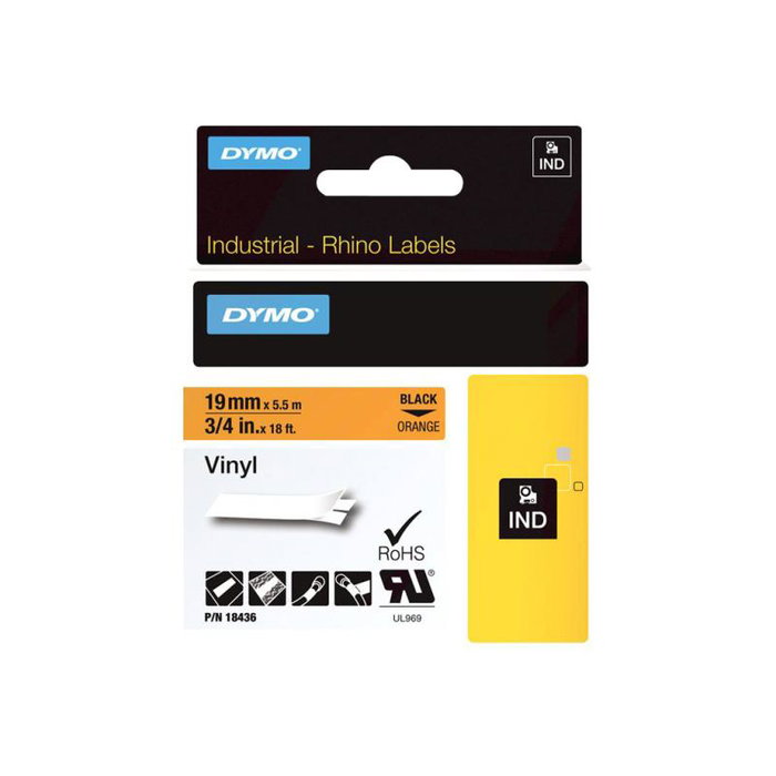 Dymo Rhino Cinta ID1-19 Negro/naranja Vinilo 19mm x 5,5m