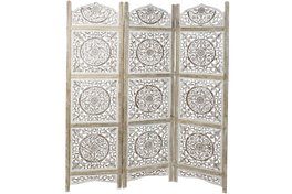 DKD Home Decor Biombo Indio Blanco 3 Puertas 150x182.5 cm con 3 Estantes, Mango y MDF