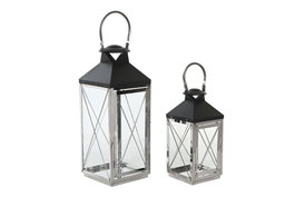 DKD Home Decor Farola Moderna Negro Acero y Cristal Set 2 Unidades 18 x 43 x 18 cm