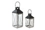 DKD Home Decor Farola Moderna Negro Acero y Cristal Set 2 Unidades 18 x 43 x 18 cm