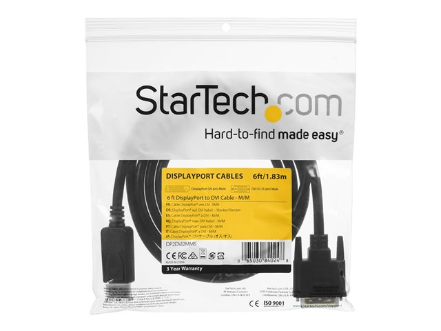 StarTech Adaptador Cable DisplayPort Macho a DVI-D Macho, 1.8 m, Resolución Hasta 1920x1200 StarTech Adaptador Cable DisplayPort Macho a DVI-D Macho, 1.8 m, Resolución Hasta 1920x1200