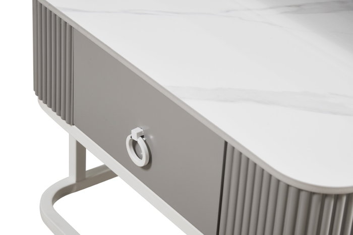 DKD Home Decor Mesa Centro Glam Blanco Piedra Sinterizada y Metal Set de 2 70x45x70 cm