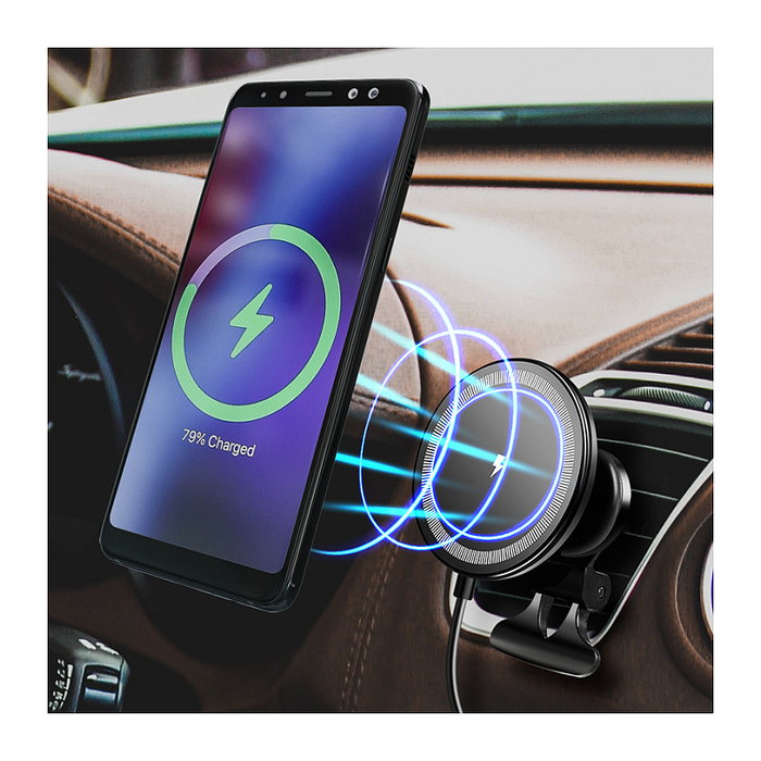 LogiLink Cargador inalámbrico para coche con soporte para smartphone 15W, redondo
