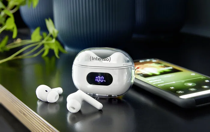 Intenso T312AE - Auriculares Inalámbricos True Wireless Bluetooth 5.4, Cancelación Activa de Ruido (ANC), Modo Transparencia, Autonomía 25h, USB-C, Color Blanco