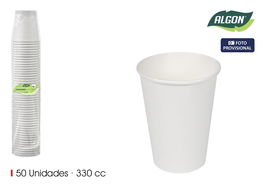 Algon Set 50 Vasos Blancos de Cartón 330 cc - 8,7 x 11,1 x 8,8 cm (18 Unidades)