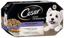 Mars Cesar Campesina Comida Húmeda para Perros Multipack Tarrinas, 3 Cajas de 8 x 150g, Varios Sabores (Pavo y Buey, Pollo y Verduras, Buey Pasta y Zanahoria, Cordero y Guisantes)