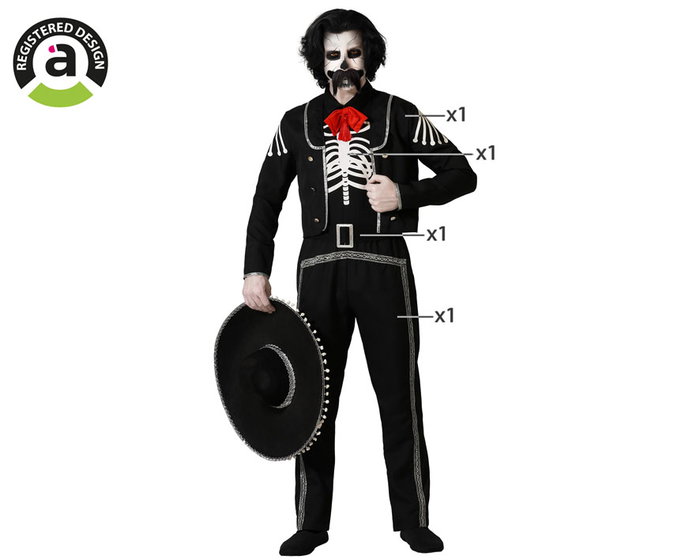 Disfraz Hombre Halloween Chaqueta Negra Calavera y Pantalón Adulto M-L Disfraz Hombre Halloween Chaqueta Negra Calavera y Pantalón Adulto M-L