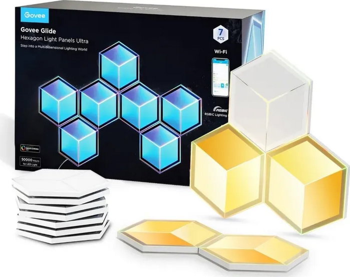 Govee Glide Hexagon Light Panels Ultra 7 Pack Meteor Gray H606A Govee Glide Hexagon Light Panels Ultra 7 Pack Meteor Gray H606A