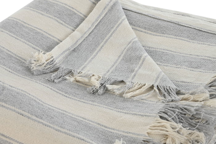 DKD Home Decor Plaid Basicos Gris Crudo 260 x 230 cm Algodon reciclado Poliester (2 Unidades)