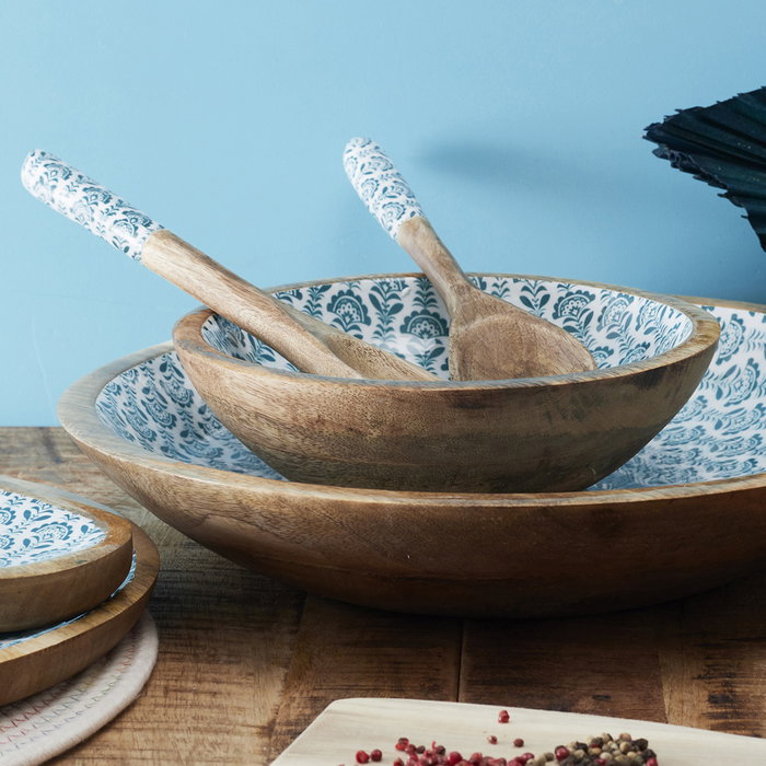 Home Deco Factory Bol Madera Jaipur Azul Diámetro 24 cm