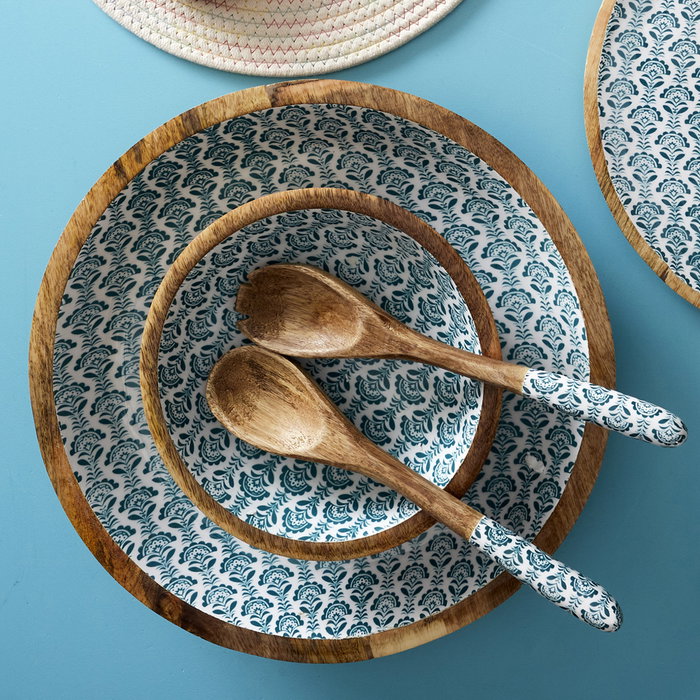 Home Deco Factory Bol Madera Jaipur Azul Diámetro 24 cm