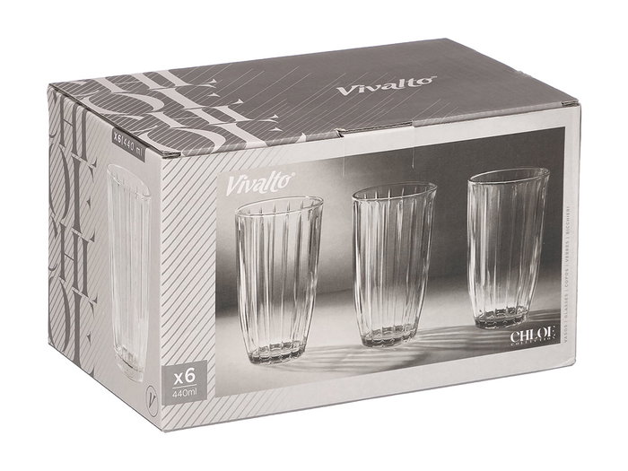 Vivalto Vaso Alto Rayas 440 ml Transparente Vidrio 8.2 x 14.2 x 8.2 cm (Set de 24)