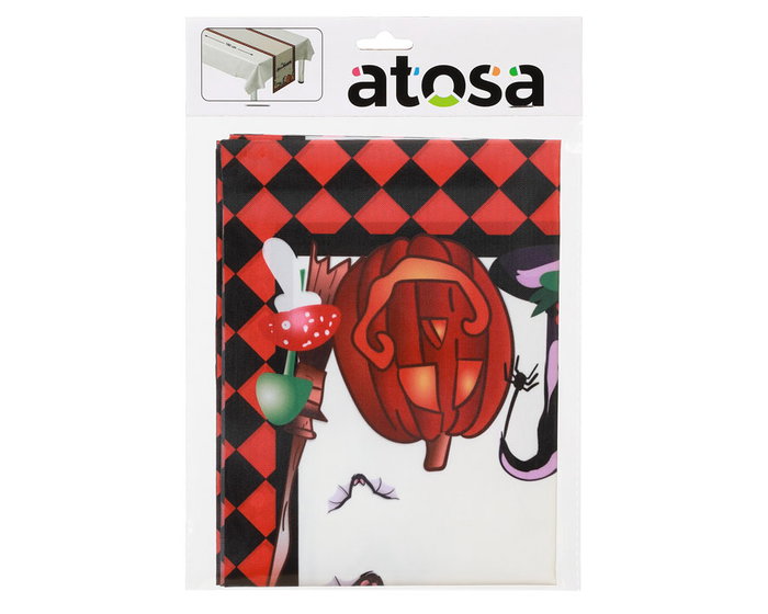 Camino de Mesa de Halloween 180x35 cm, Decorativo para Mesa con Motivos de Calabazas, Murciélagos y Brujas en Blanco y Rojo - Accesorio Festivo