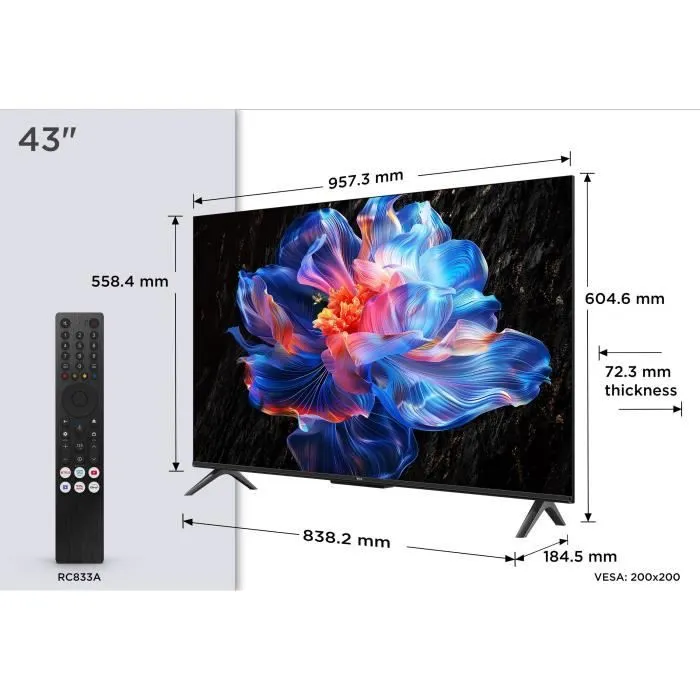 TCL Televisor 43P6K LED 43 Pulgadas 109 cm 4K UHD HDR10+ Google TV 3xHDMI 2.1 Wi-Fi