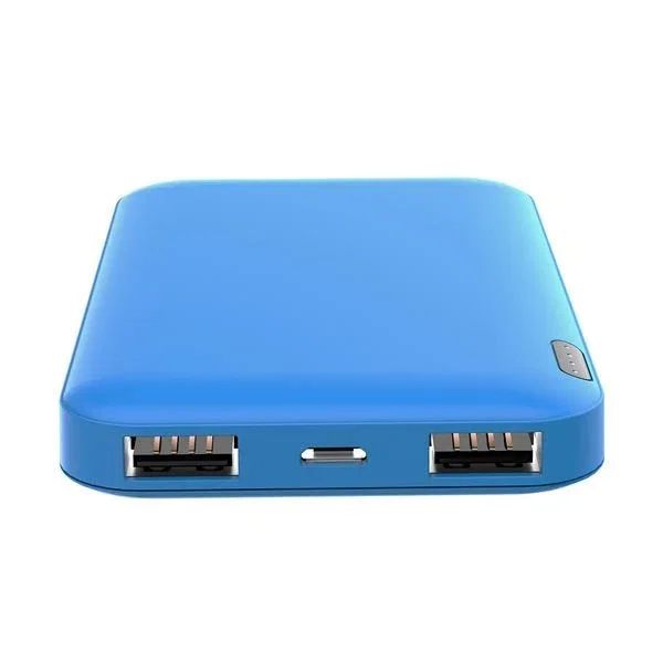 Celly PBE5000 Power Bank - Batería Externa Recargable, 5000 mAh, Ión de Litio, 2 Puertos USB 2.1A, Entrada MicroUSB, Color Azul
