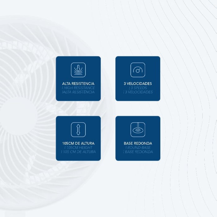 DAEWOO Ventilador de Pie High Speed 90W 12 Pulgadas 30 cm con Base Redonda