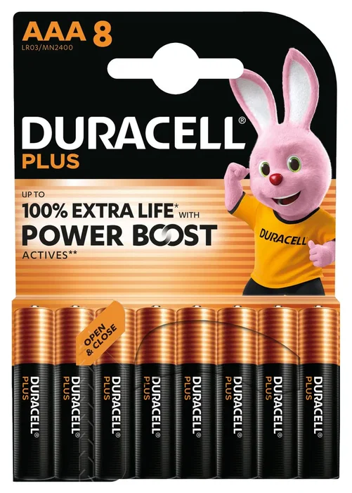Duracell DPBLR3B8 Pack de 8 Pilas AAA Alcalinas Plus Power Boost 1.5V - Baterías de un solo uso