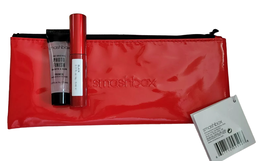 Deluxe Trial Size Set Smashbox: Super Fan, Volumizing, Mascara, Black, 5 ml + Photo Finish, Smoothing, Liquid Primer, 7.1 ml + Textile Makeup Bag, Red