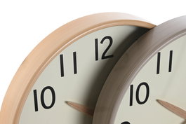 DKD Home Decor Reloj de Pared Basicos Natural Beige 4.7 x 30 x 30 cm (2 Unidades) PVC Simil Madera