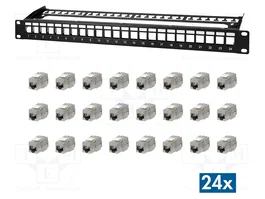 LogiLink Panel de parches keystone modular 24 puertos Cat.6A, 19/1U, negro, PrimeLine
