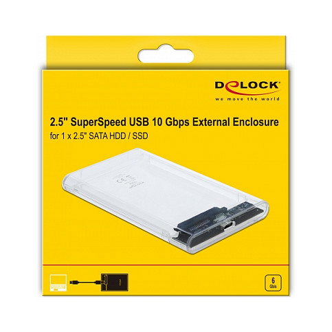 DeLOCK Carcasa externa para SATA HDD/SSD de 2.5″ USB 10 Gbps Transparente
