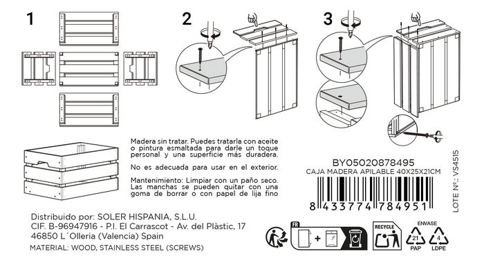 Inde Caja Madera Apilable 40 cm x 25 cm x 20 cm (4 Unidades) Inde Caja Madera Apilable 40 cm x 25 cm x 20 cm (4 Unidades)