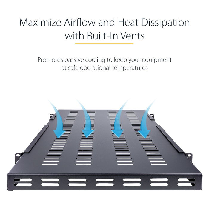 StarTech Fachboden Serverschrank 1HE belüftet, verstellbarer Schwerlast Fachboden für Server Rack/Schrank bis 113 kg