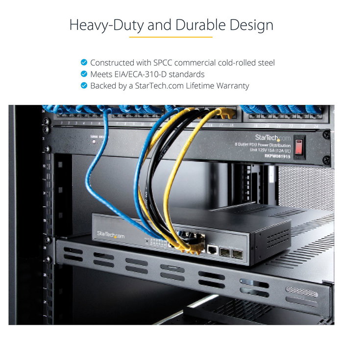 StarTech Fachboden Serverschrank 1HE belüftet, verstellbarer Schwerlast Fachboden für Server Rack/Schrank bis 113 kg