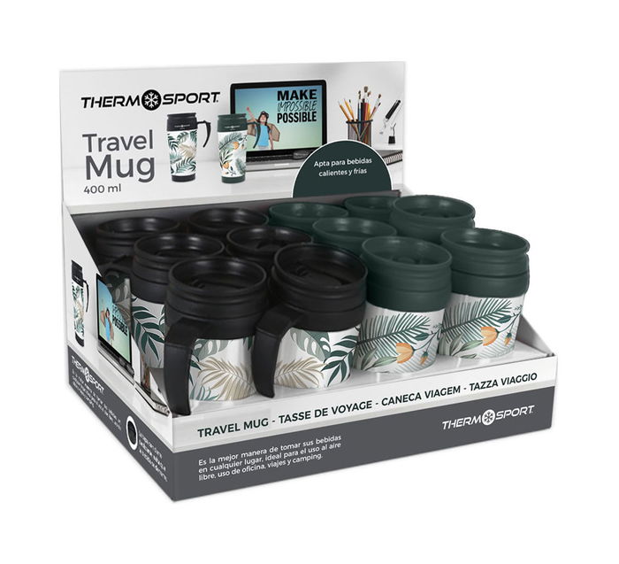 Thermosport Travel Mug Decorada 400ml con 2 Surtidos - Elegante Taza Térmica de Viaje Perfecta para Bebidas Calientes o Frías (12 Unidades) Thermosport Travel Mug Decorada 400ml con 2 Surtidos - Elegante Taza Térmica de Viaje Perfecta para Bebidas Calientes o Frías (12 Unidades)