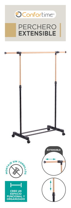 Inde Perchero Exte.Wood Ajustable en Altura de 88-145 cm, Ancho 43 cm, Profundidad 90-160 cm - Confortime (6 Unidades)